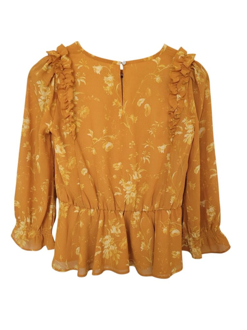 Madewell Ruffle Shoulder Peplum Top Womens Size XS Tonal Botanical Boho Peasant - Picture 2 of 8